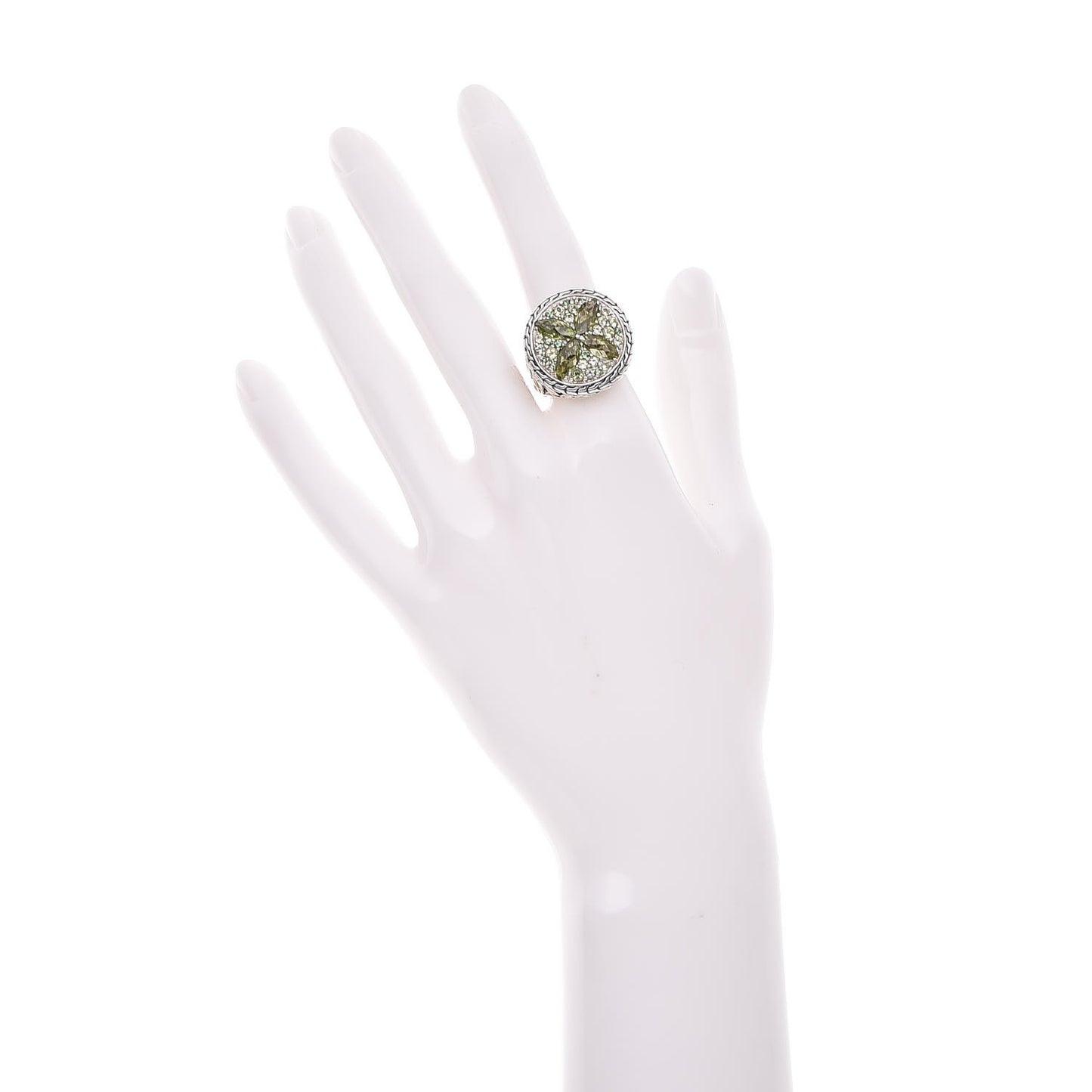 Sterling Silver 18K Yellow Gold Peridot Tsavorite Batu Kawung Ring 51.9 6