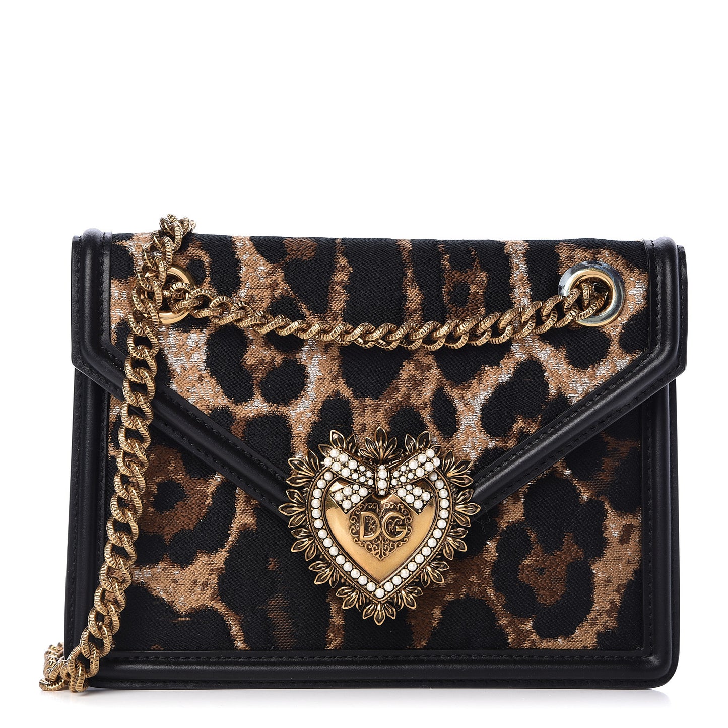Jacquard Leopard Print Smooth Calfskin Medium Devotion Crossbody Bag Black