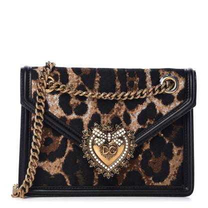 Dolce & Gabbana Jacquard Leopard Print Smooth Calfskin Medium Devotion Crossbody Bag Black 1 of 11