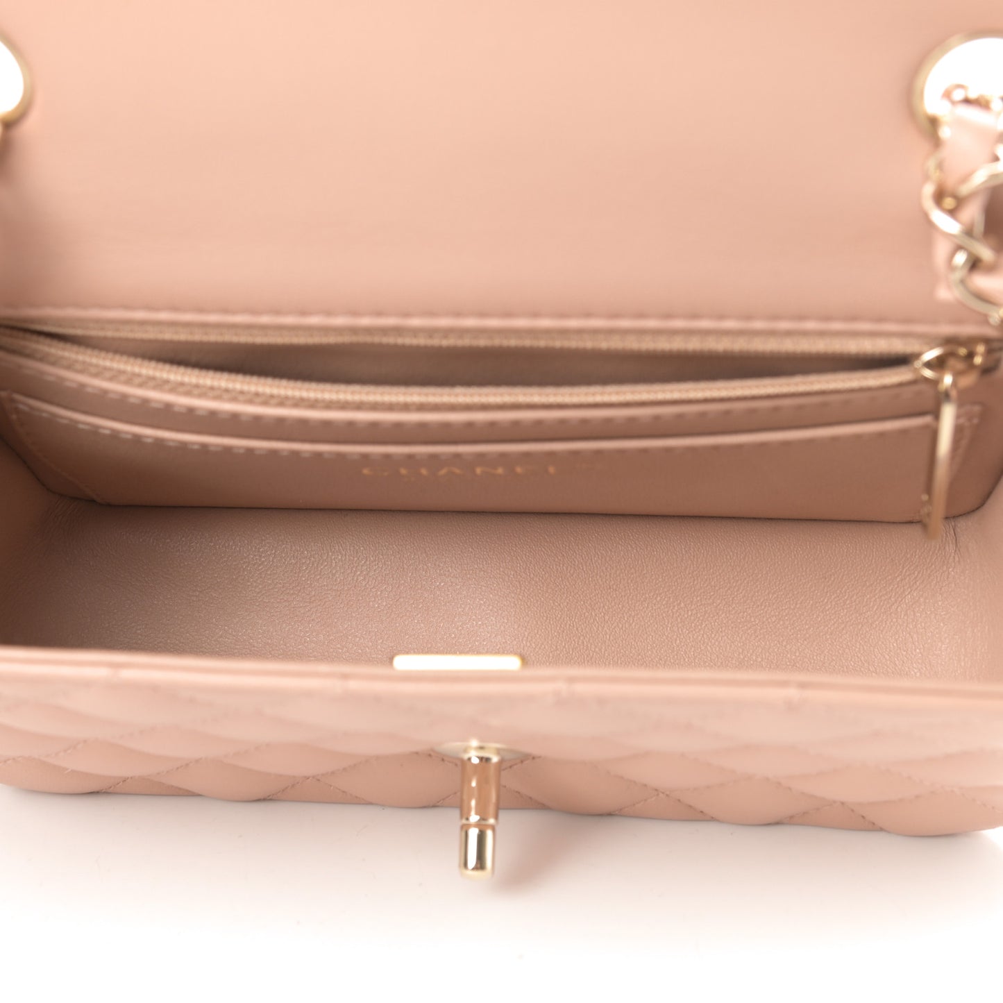 Lambskin Quilted Mini Rectangular Flap Beige