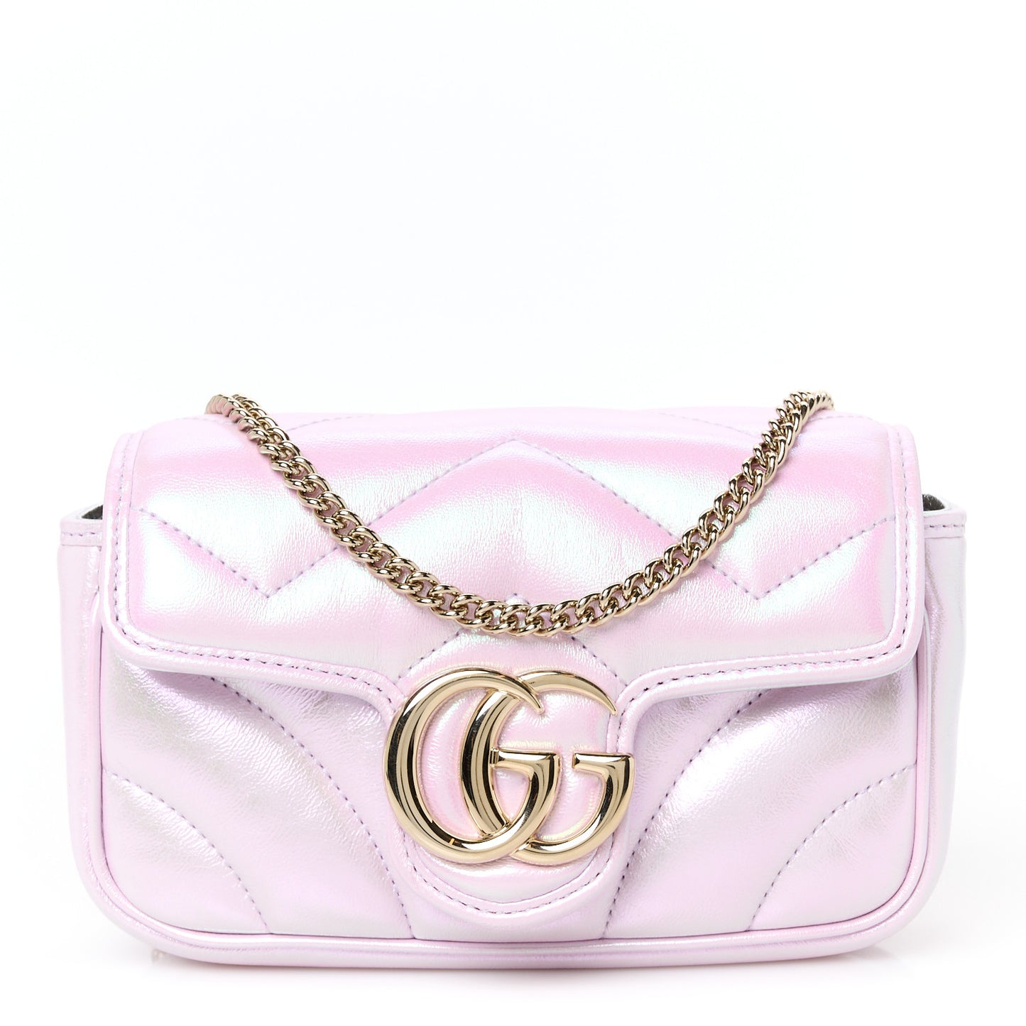 Iridescent Nappa Chevron Matelasse Super Mini GG Marmont Shoulder Bag Iridescent Escape Pink