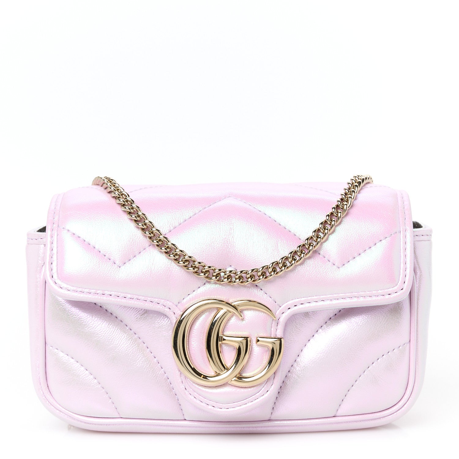 Gucci Iridescent Nappa Chevron Matelasse Super Mini GG Marmont Shoulder Bag Iridescent Escape Pink 1 of 11