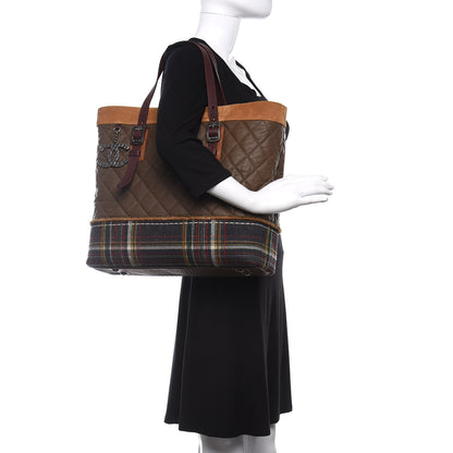 Chanel Coated Canvas Quilted Paris Edinburgh Tote Green Brown Multicolor 2 of 11