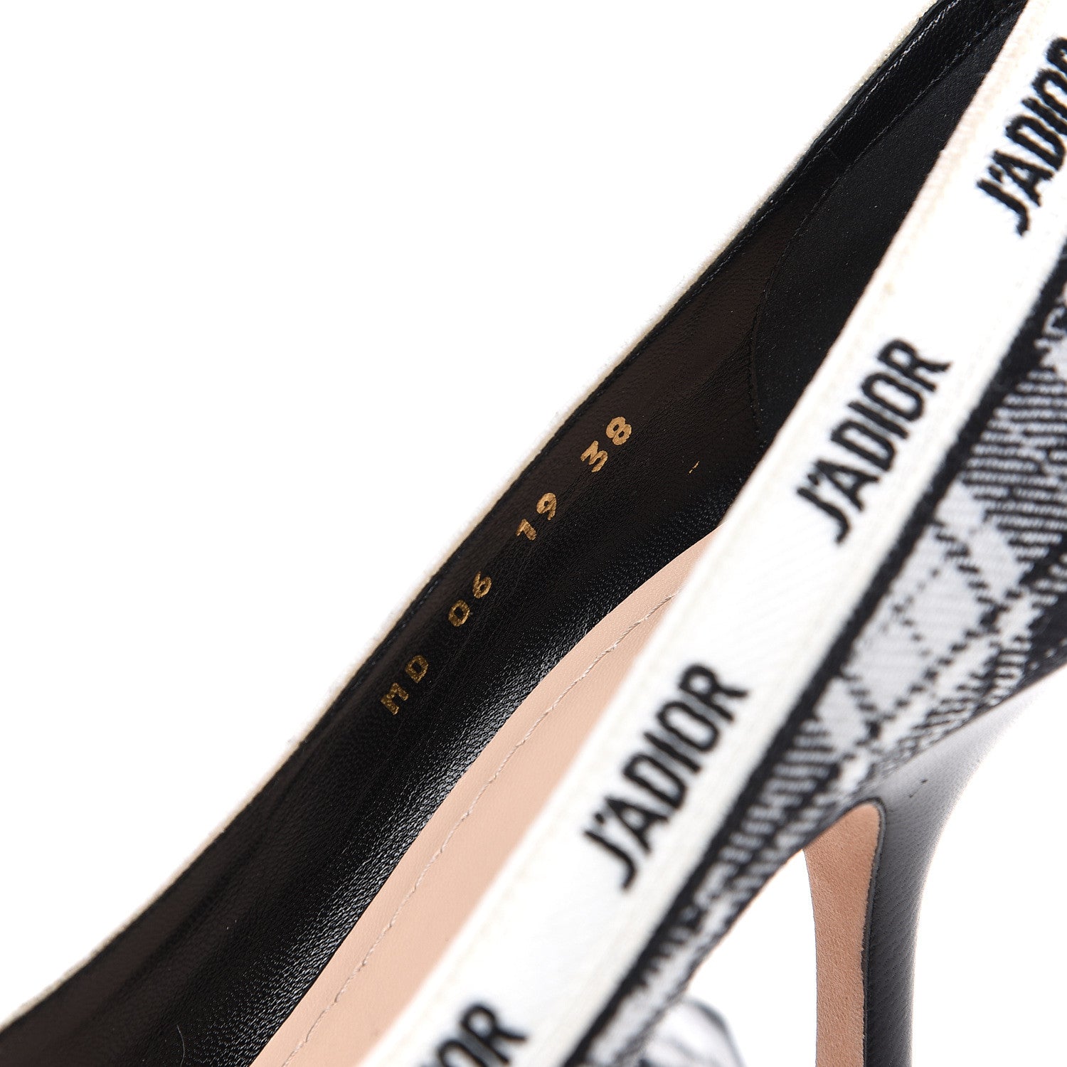Christian Dior Canvas Ribbon Tartan Print Embroidered J'Adior 100mm Pumps 38 Black Off White 8 of 9