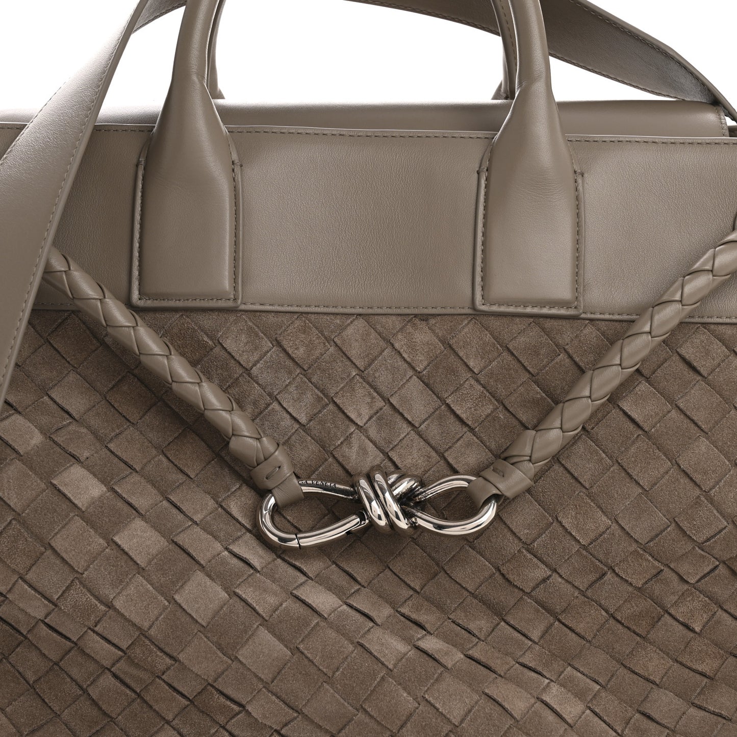Suede Calfskin Intrecciato Andiamo Voyager Limestone
