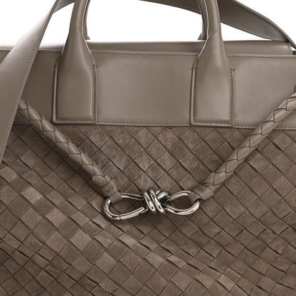 Bottega Veneta Suede Calfskin Intrecciato Andiamo Voyager Limestone 8 of 10
