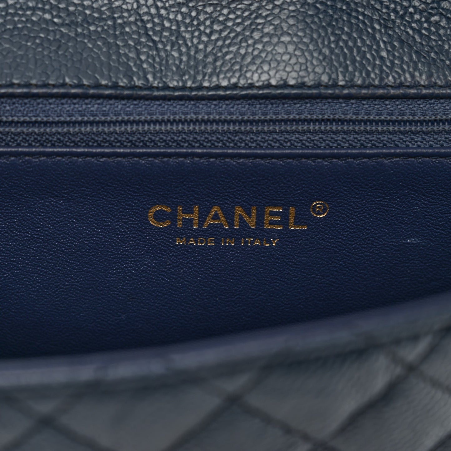 Crumpled Grained Calfskin Small Two Tone Flap Navy