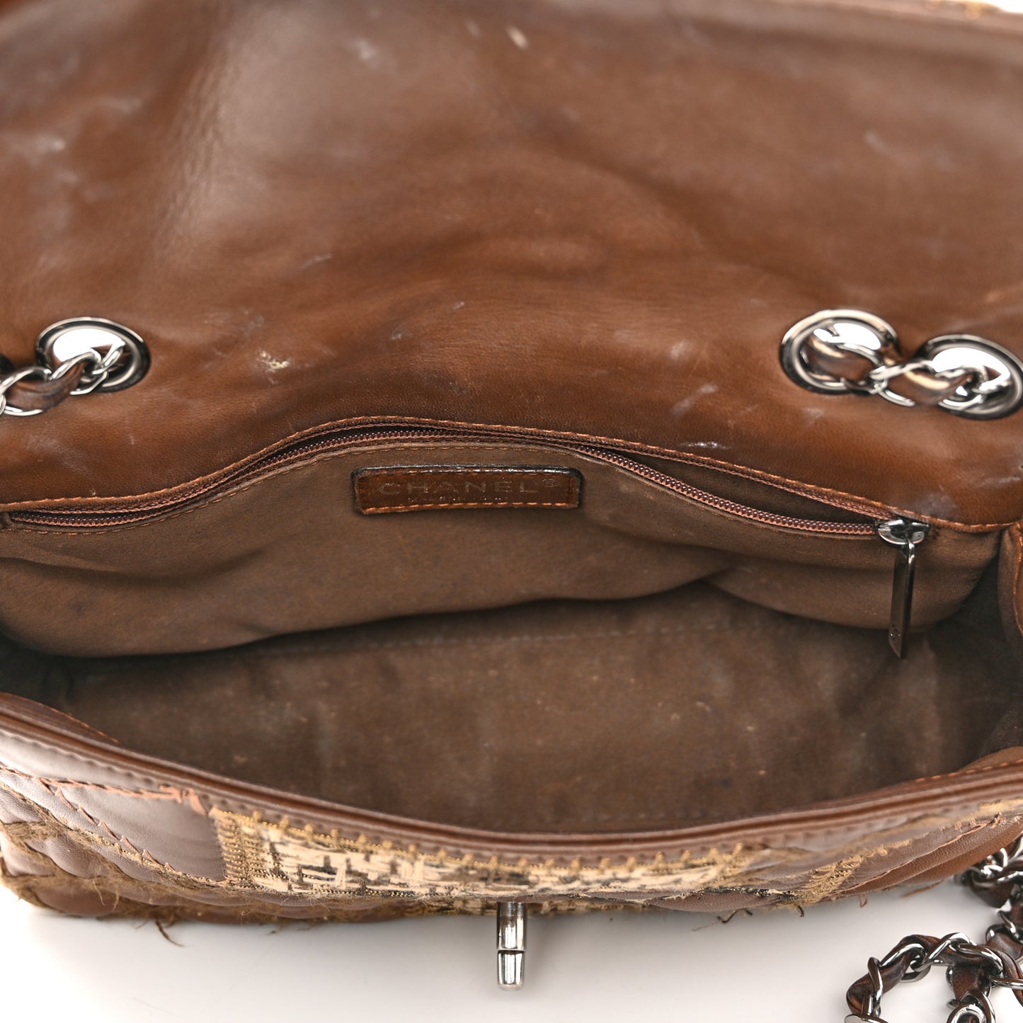 Lambskin Tweed Stitched Quilted Patch Medium Flap Brown