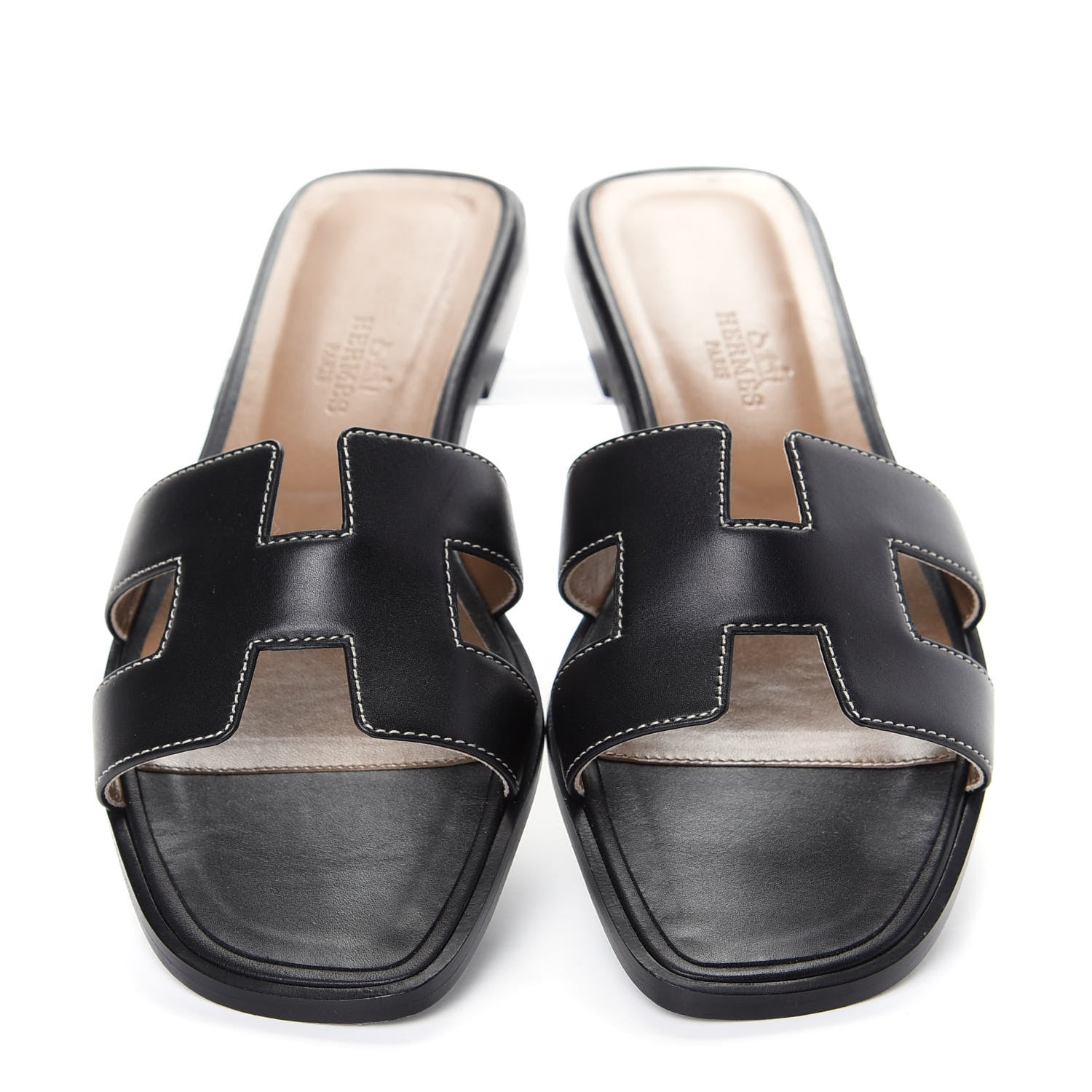 Hermes Box Calfskin Oran Sandals 36.5 Black 5 of 10