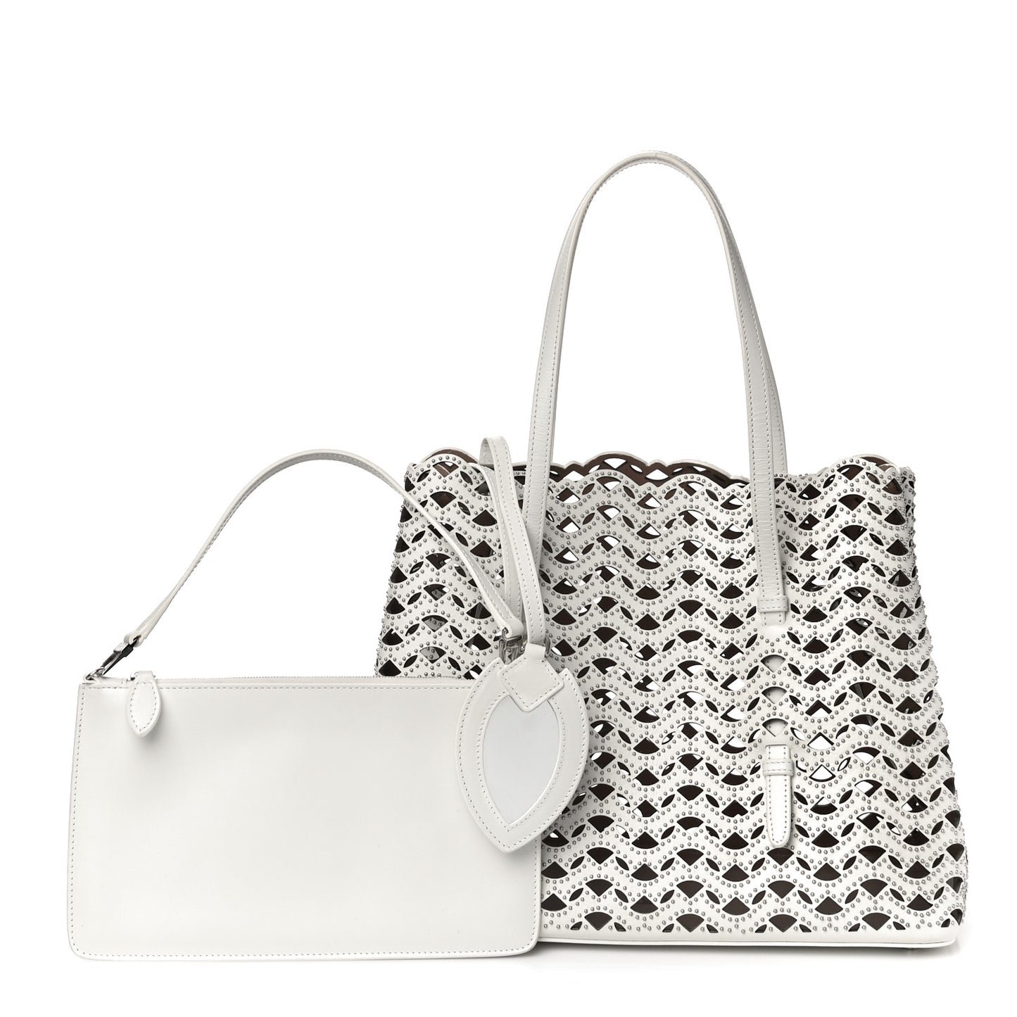 Calfskin Laser Cut Mina 32 Bag Blanc Optique