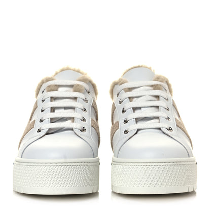Hermes Calfskin Woolskin Dare Sneakers 38 White Ecru 2 of 7