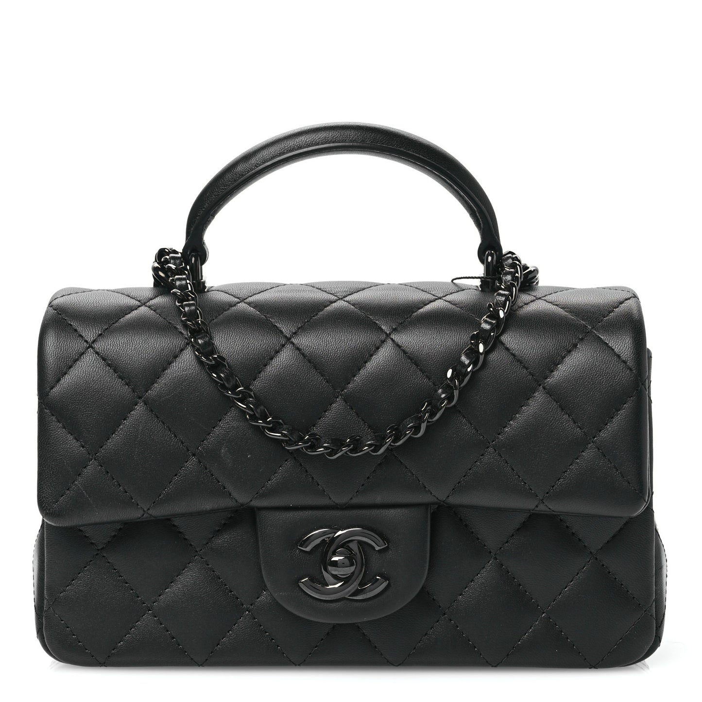 Lambskin Quilted Mini Top Handle Rectangular Flap So Black