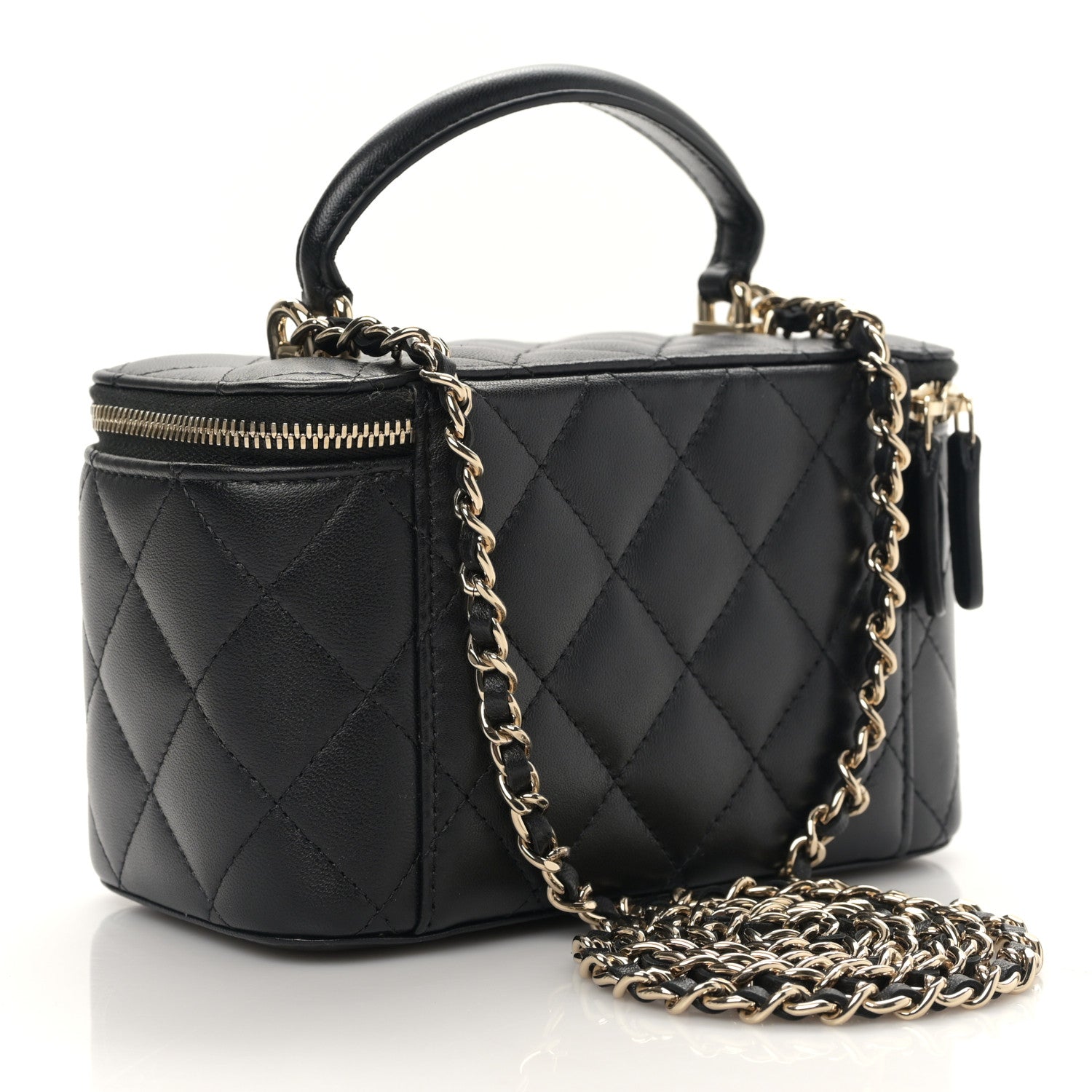 Chanel Lambskin Quilted Small Top Handle Vanity Case With Chain Black 2 of 8
