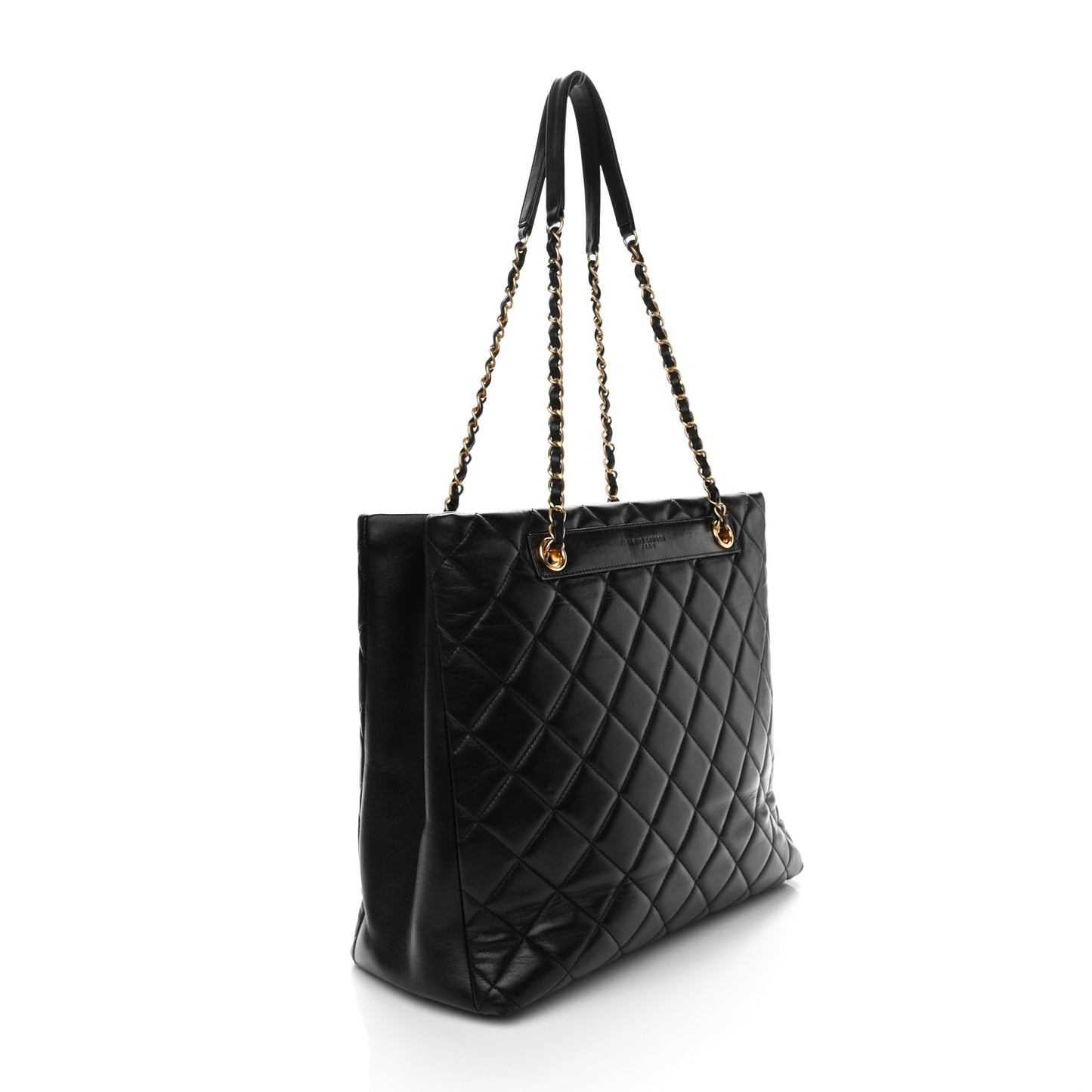 Lambskin Quilted Trendy CC Shopping Tote Black