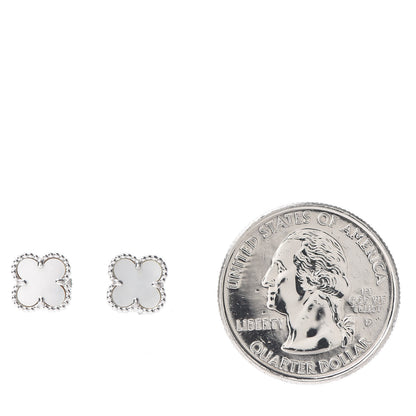 Van Cleef & Arpels 18K White Gold Mother of Pearl Sweet Alhambra Earrings 2 of 5