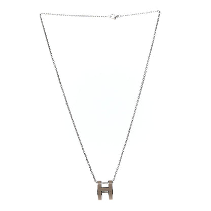 Hermes Lacquered Palladium Pop H Pendant Necklace Marron Glace 3 of 6