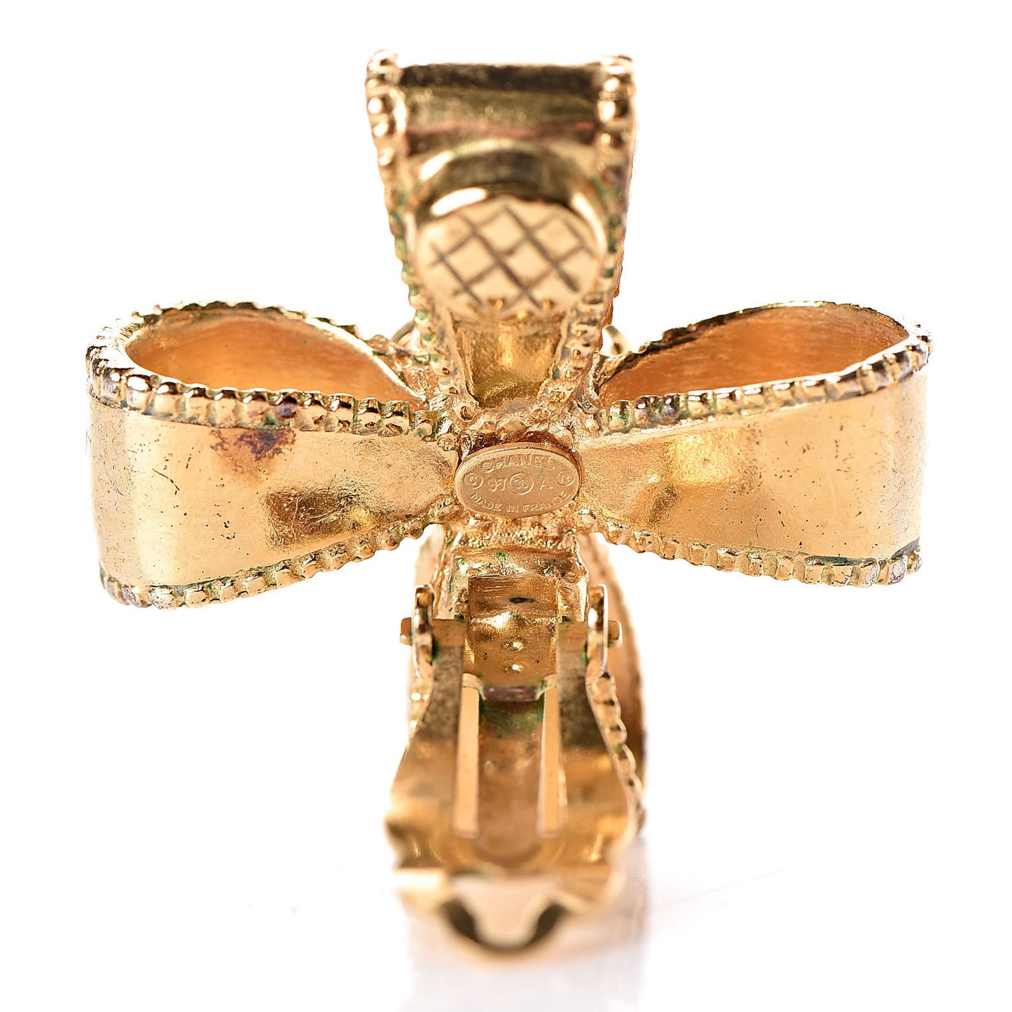 Ribbon CC Clip On Earrings Gold