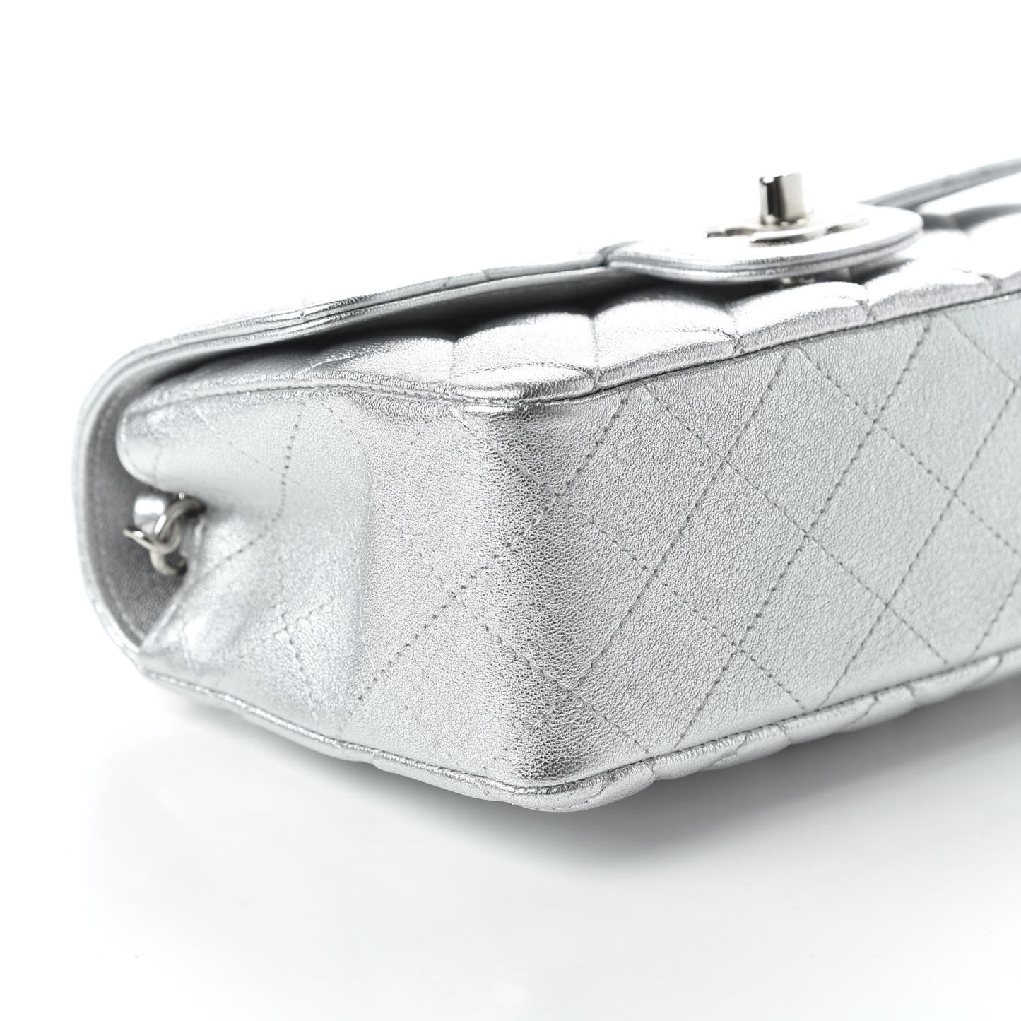 Metallic Lambskin Quilted Mini Rectangular Flap Silver