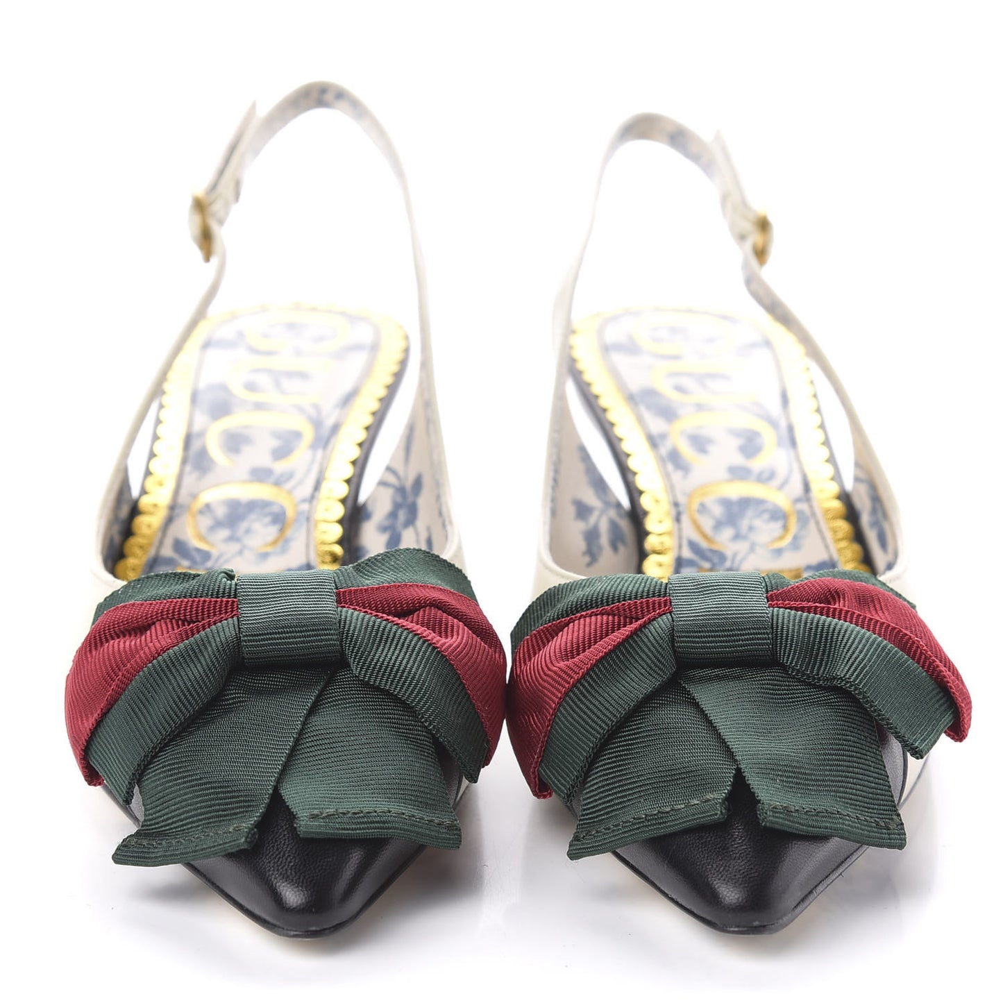 Malaga Kid Web Bow Jane Low Heel Slingback Pumps 34 Vintage White