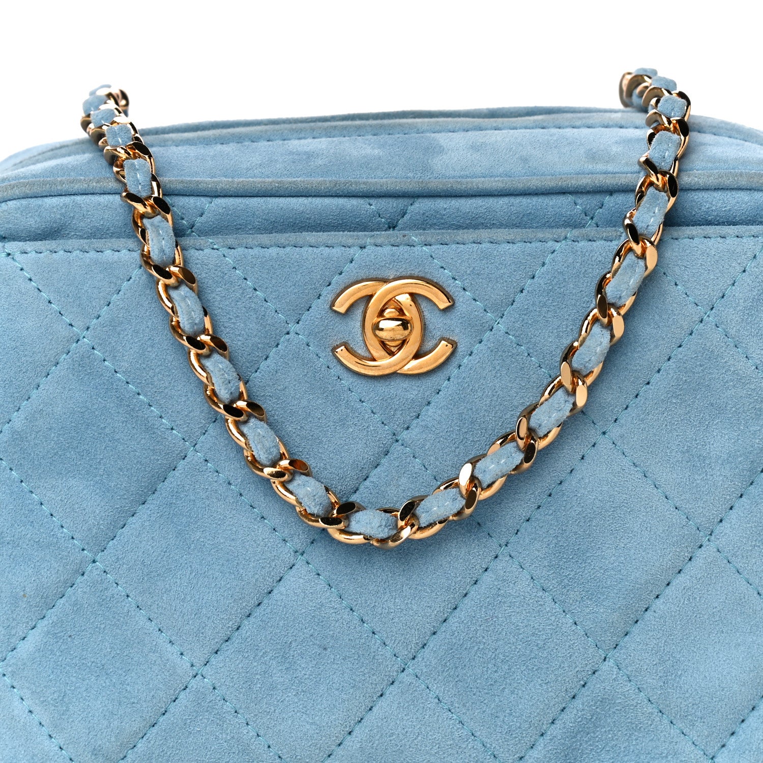 Chanel Suede Quilted Shoulder Bag Light Blue 9 of 20