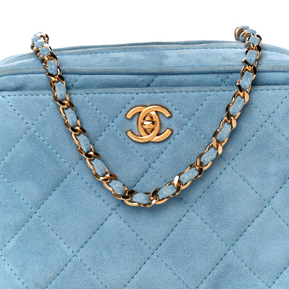 Chanel Suede Quilted Shoulder Bag Light Blue 9 of 20