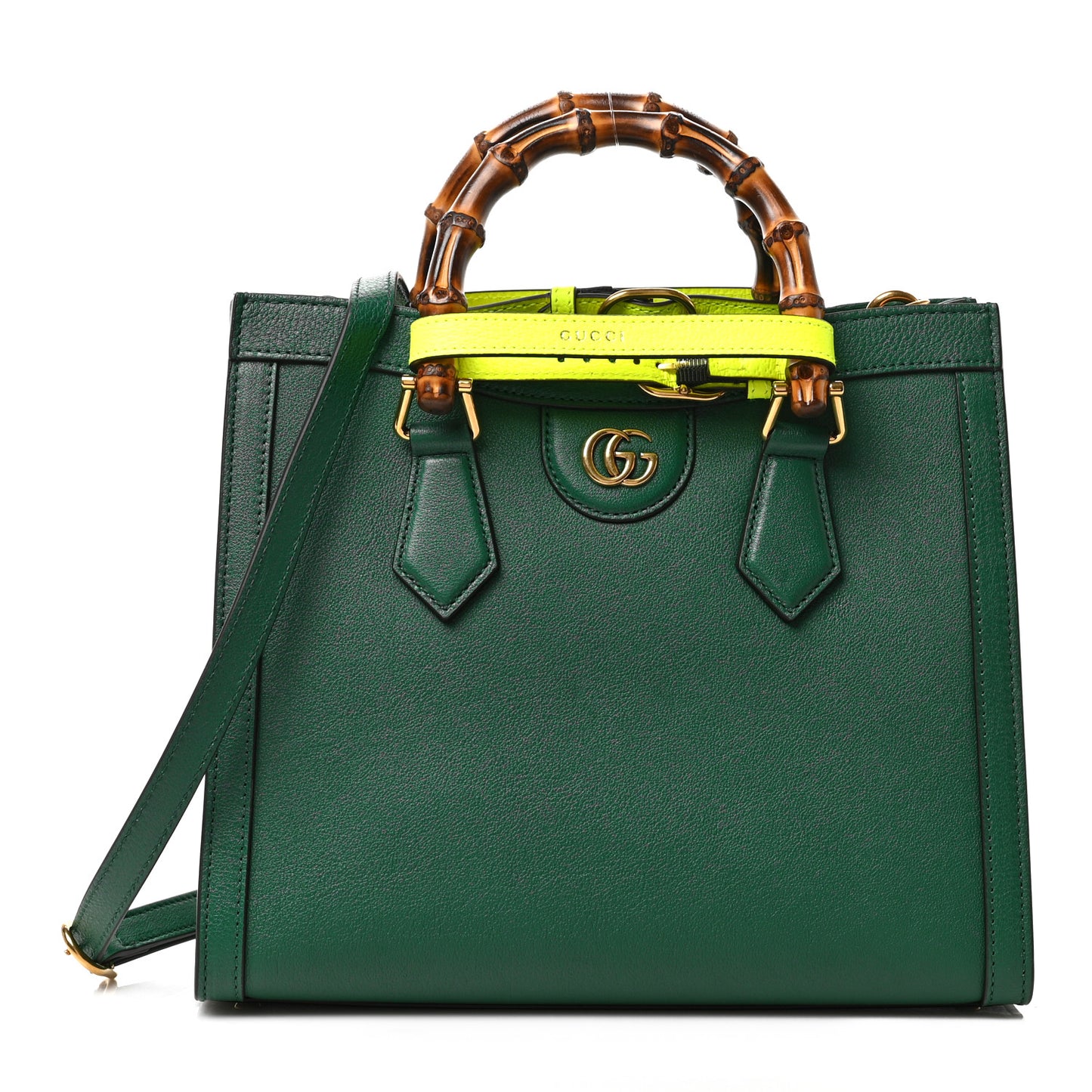Wonka Grain Calfskin Small Diana Tote Bag Green Yellow Fluo