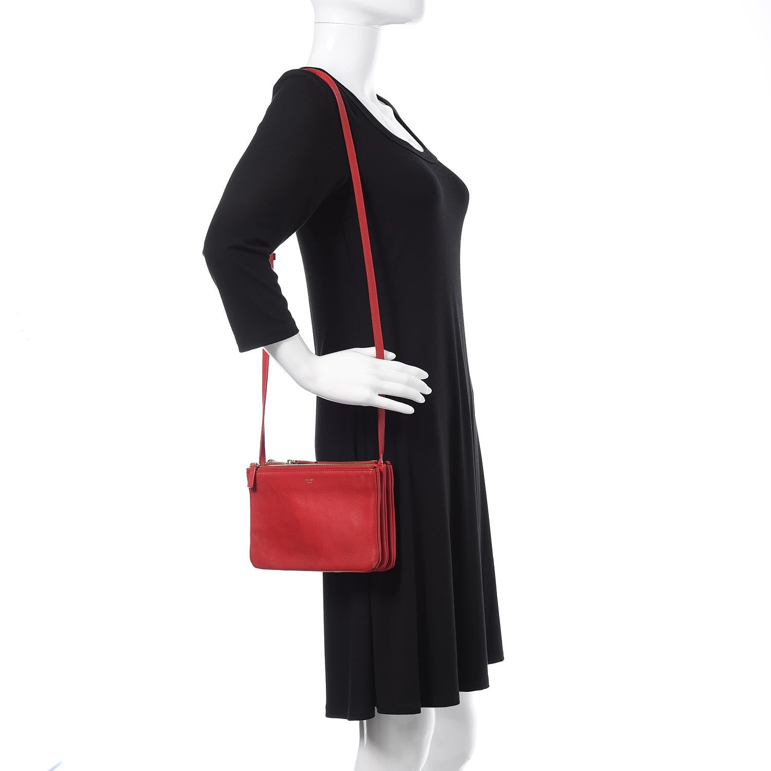 Celine Lambskin Small Trio Crossbody Bag Red 2 of 18