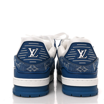 Louis Vuitton Calfskin Embossed Monogram Denim Mens LV Trainer Sneakers 6.5 Blue 5 of 8