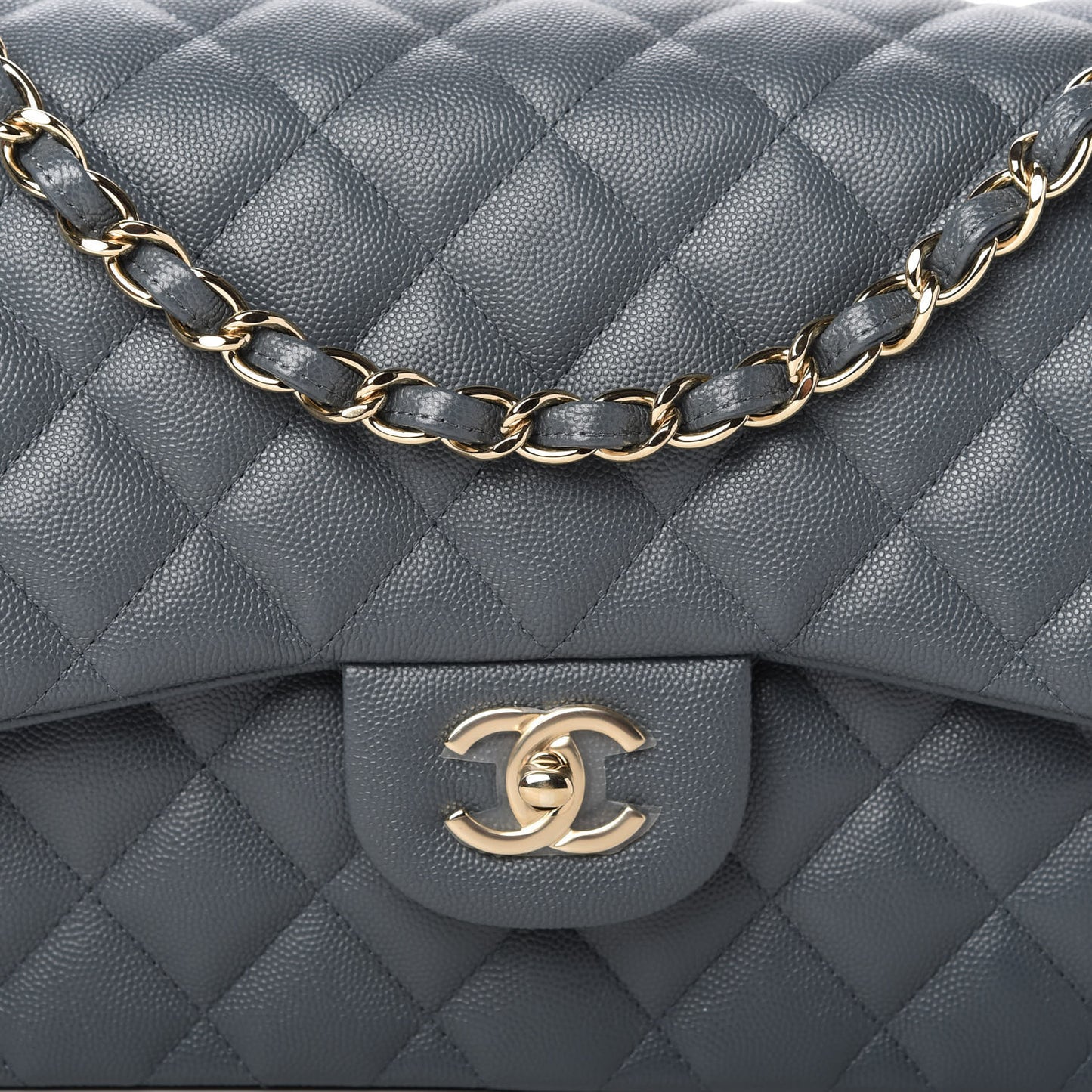 Caviar Quilted Jumbo Double Flap Dark Grey