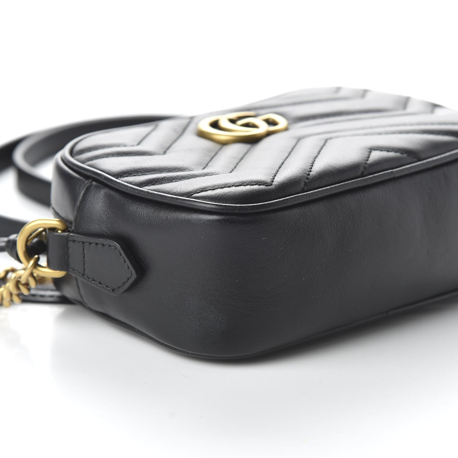Gucci Calfskin Matelasse Mini GG Marmont Chain Shoulder Bag Black 6 of 10