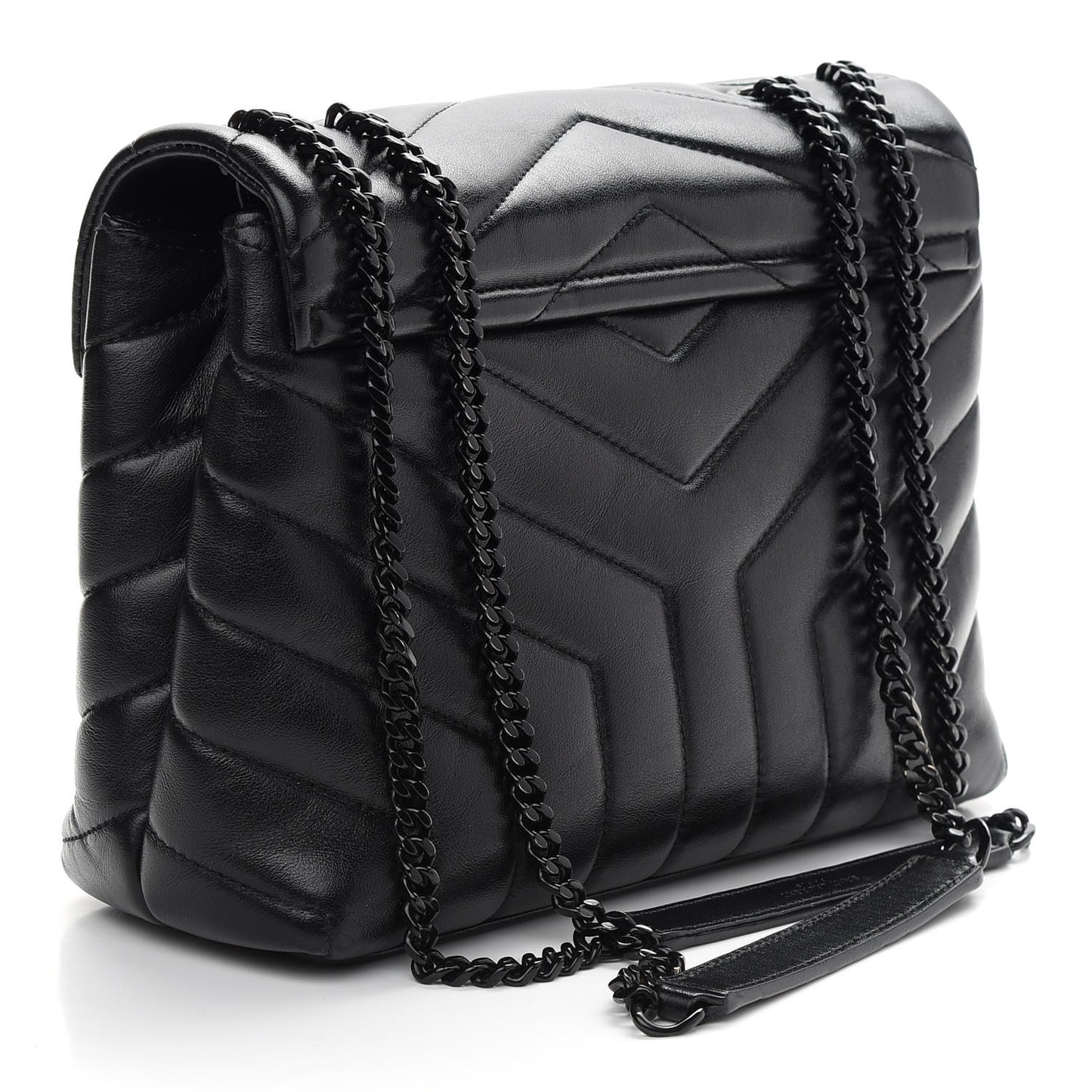 Calfskin Y Quilted Monogram Small Loulou Chain Satchel Black