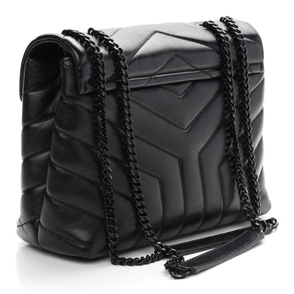 Saint Laurent Calfskin Y Quilted Monogram Small Loulou Chain Satchel Black 3 of 9
