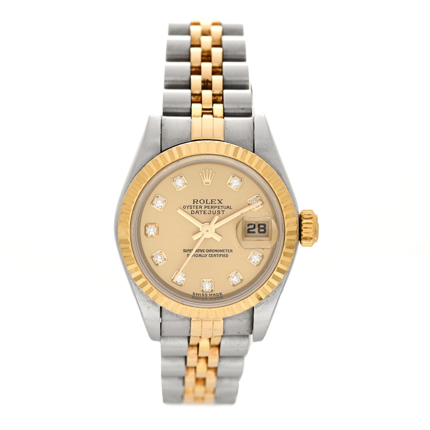 Stainless Steel 18K Yellow Gold Diamond 26mm Oyster Perpetual Datejust Watch Champagne 79173
