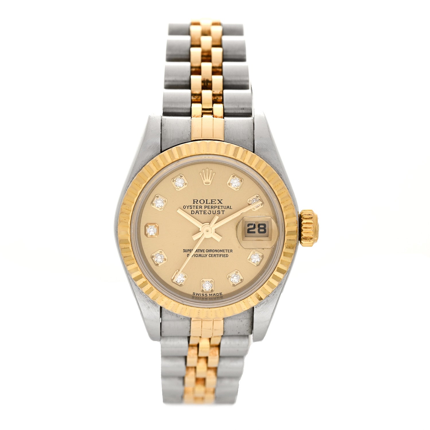 Rolex Stainless Steel 18K Yellow Gold Diamond 26mm Oyster Perpetual Datejust Watch Champagne 79173 1 of 6