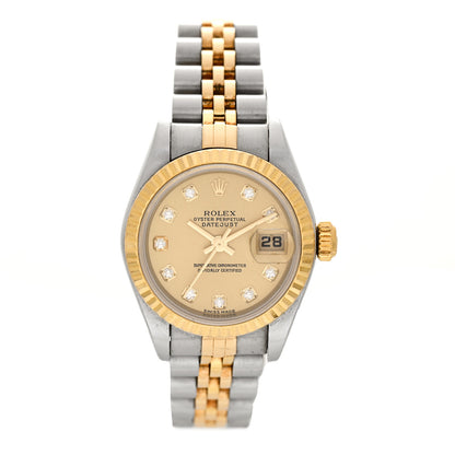 Rolex Stainless Steel 18K Yellow Gold Diamond 26mm Oyster Perpetual Datejust Watch Champagne 79173 1 of 6