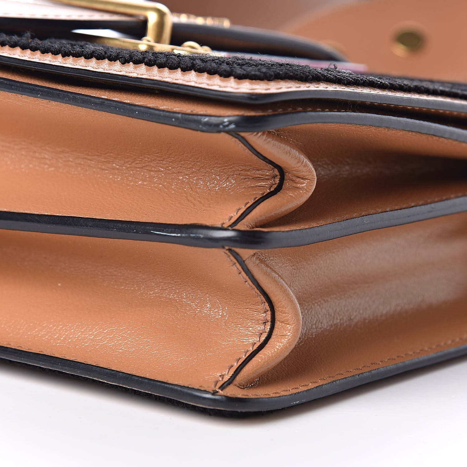 Prada Calfskin Embroidered Cahier Bag Caramel Black 8 of 9