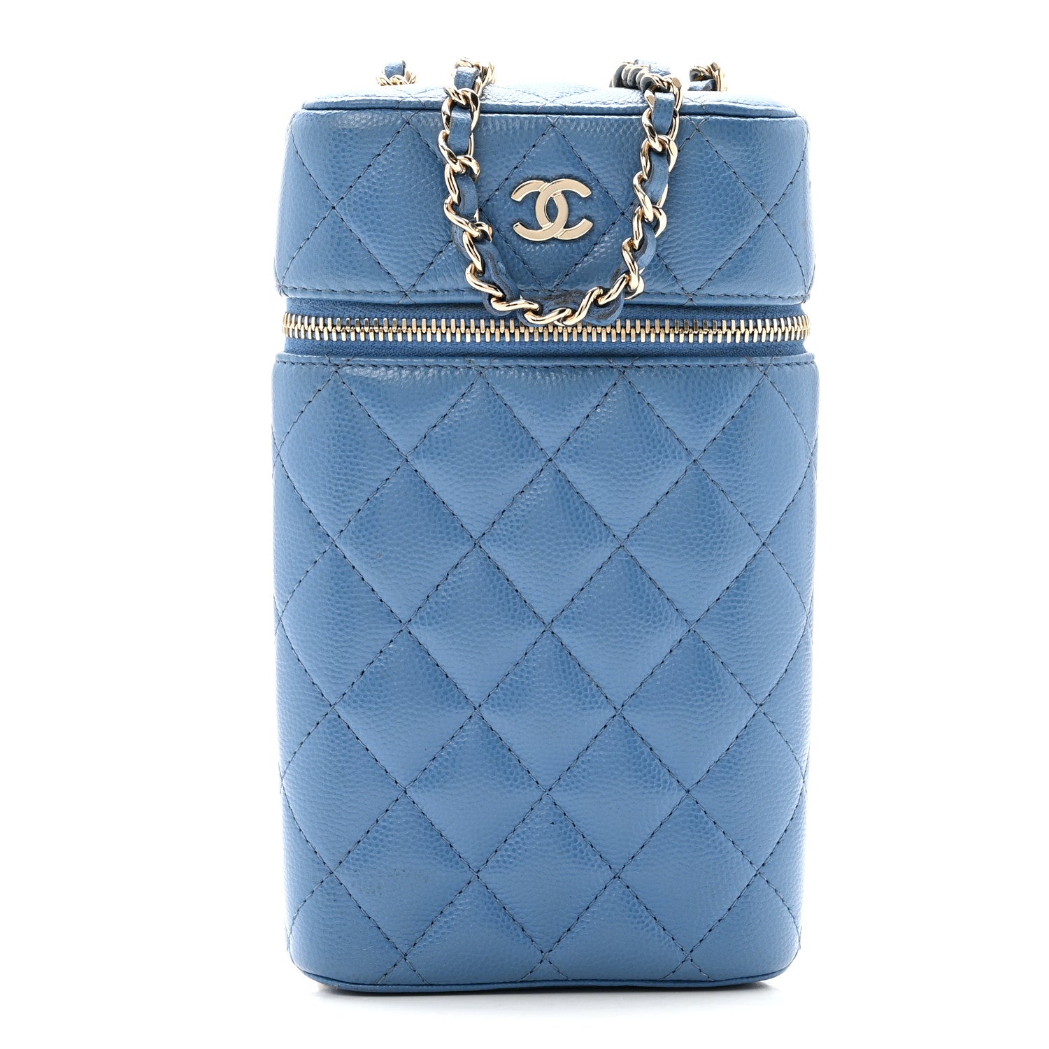 Chanel Caviar Quilted Phone Holder With Chain Blue 1 of 12