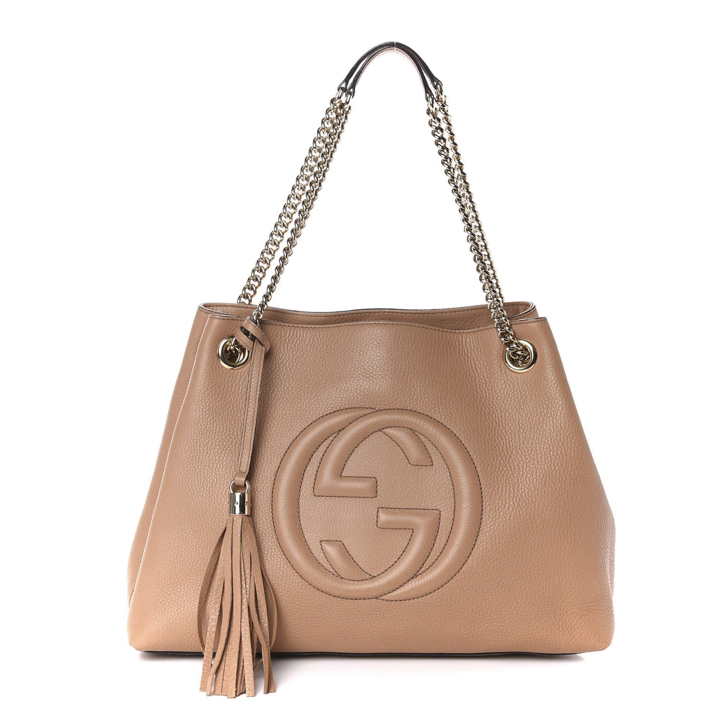 Pebbled Calfskin Medium Soho Chain Shoulder Bag Rose Beige