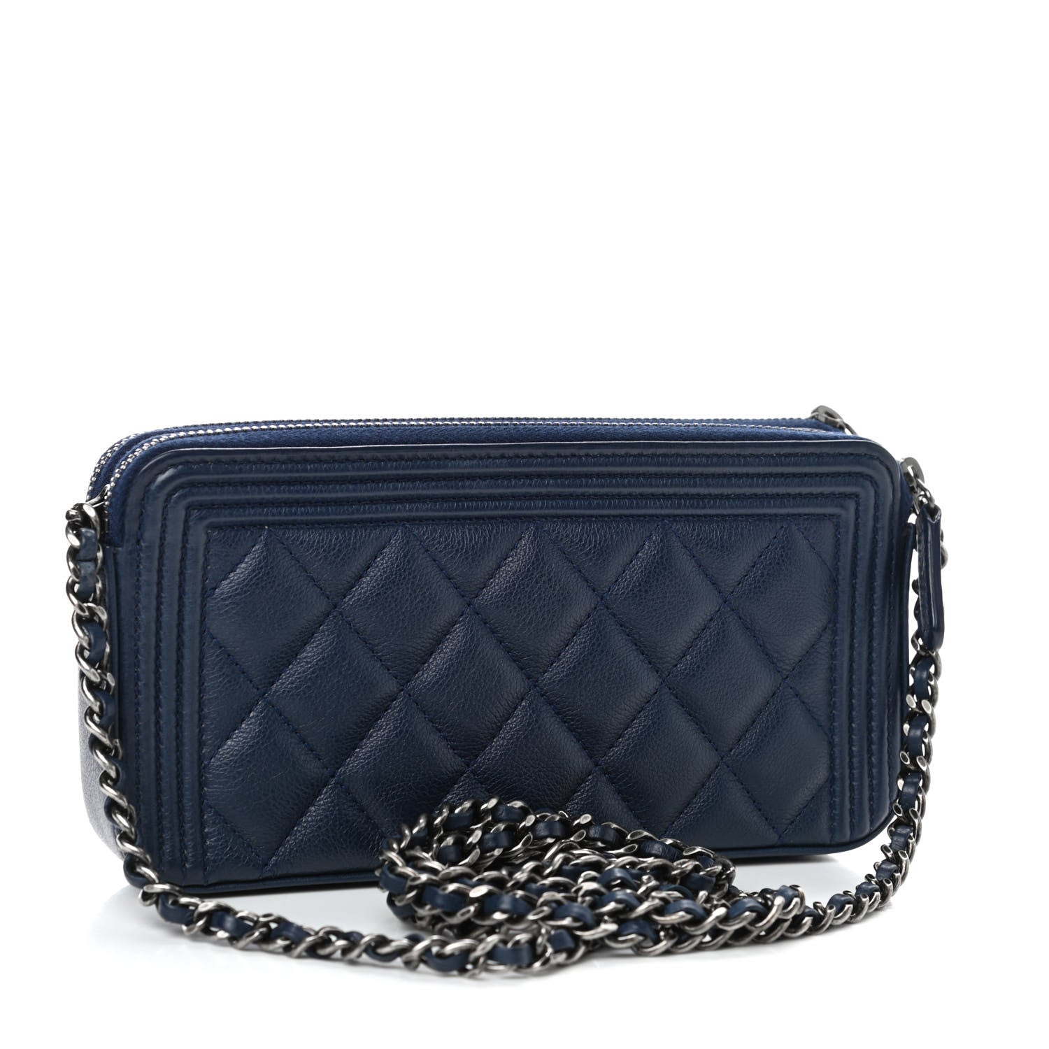 Chanel Calfskin Quilted Small Boy Clutch With Chain Navy 2 of 4