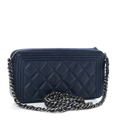 Chanel Calfskin Quilted Small Boy Clutch With Chain Navy 2 of 4