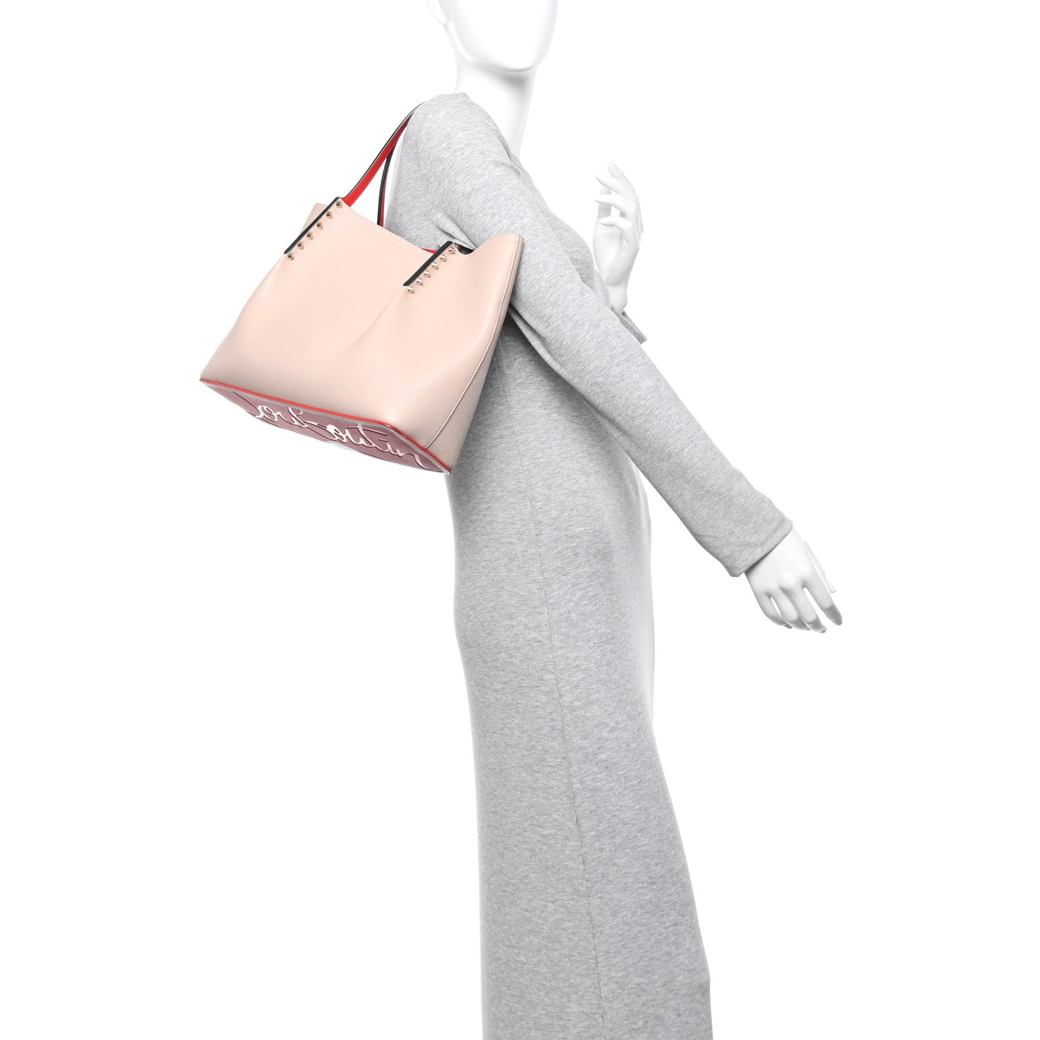 Christian Louboutin Calfskin Spiked Small Cabarock Shopper Tote Rose De Chine 2 of 10
