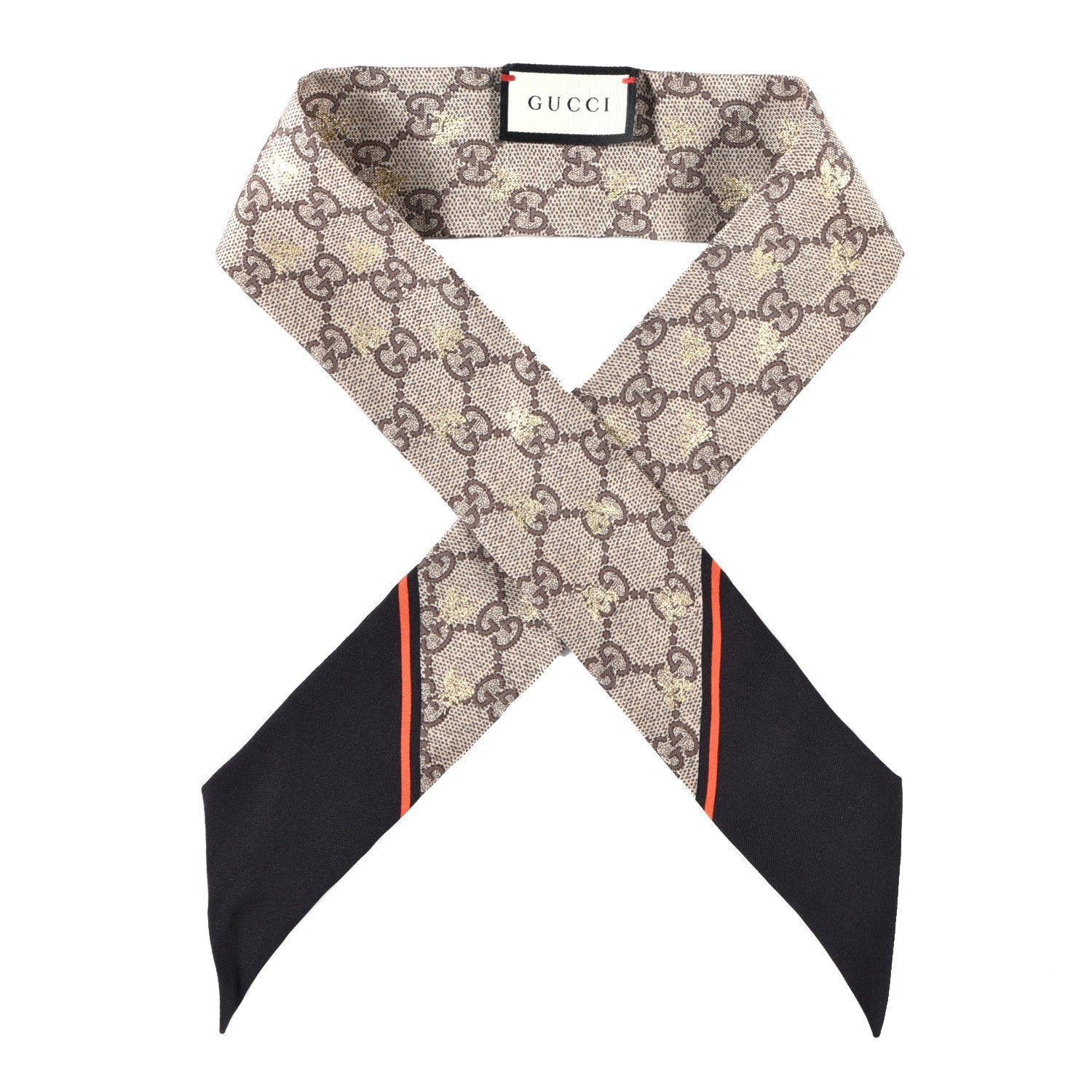 Gucci Silk Twill GG Monogram GG Bee Neck Bow Scarf Black Red 1 of 3