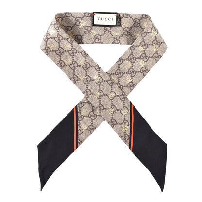 Gucci Silk Twill GG Monogram GG Bee Neck Bow Scarf Black Red 1 of 3
