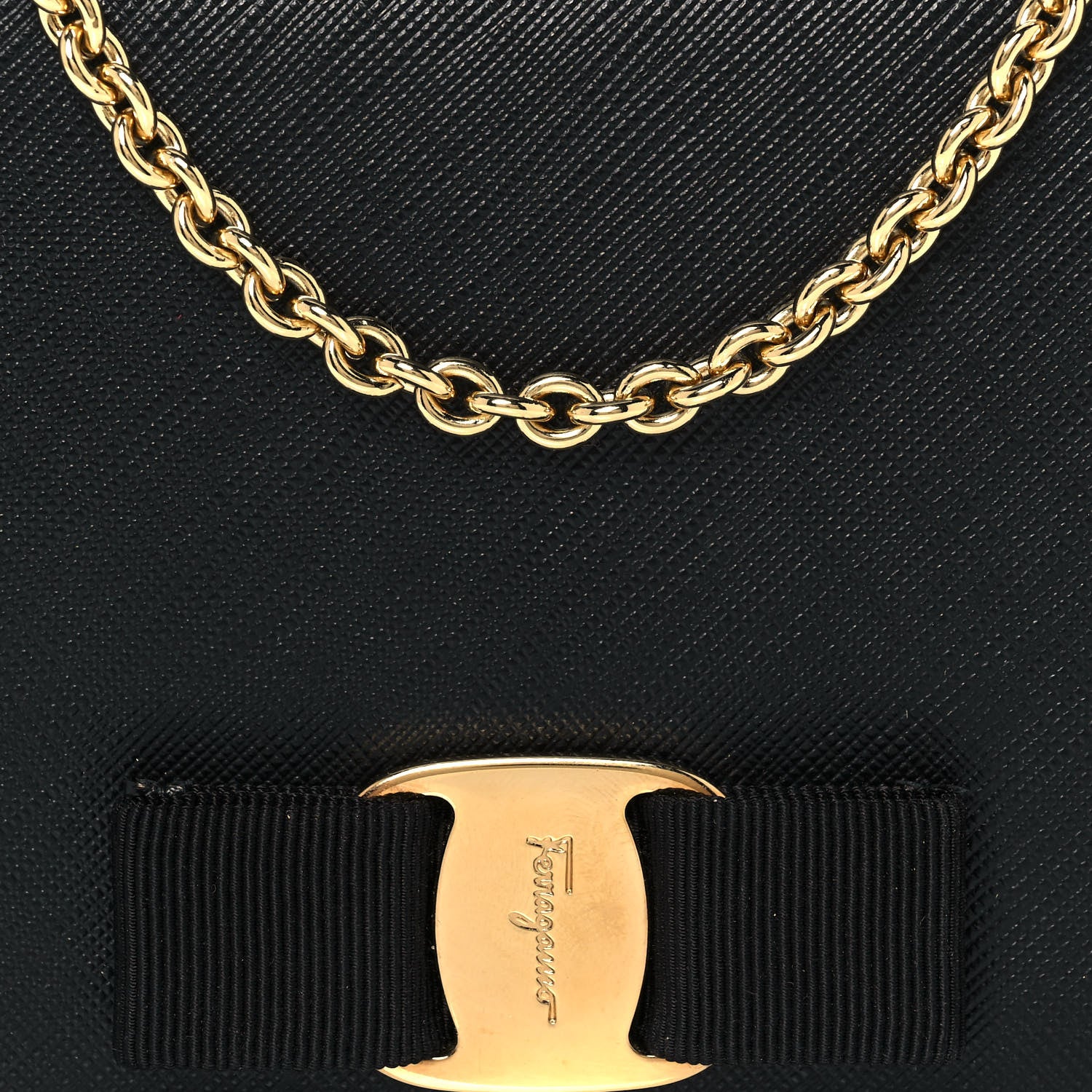Salvatore Ferragamo Printed Calfskin Ginny Wallet On Chain Black 9 of 14