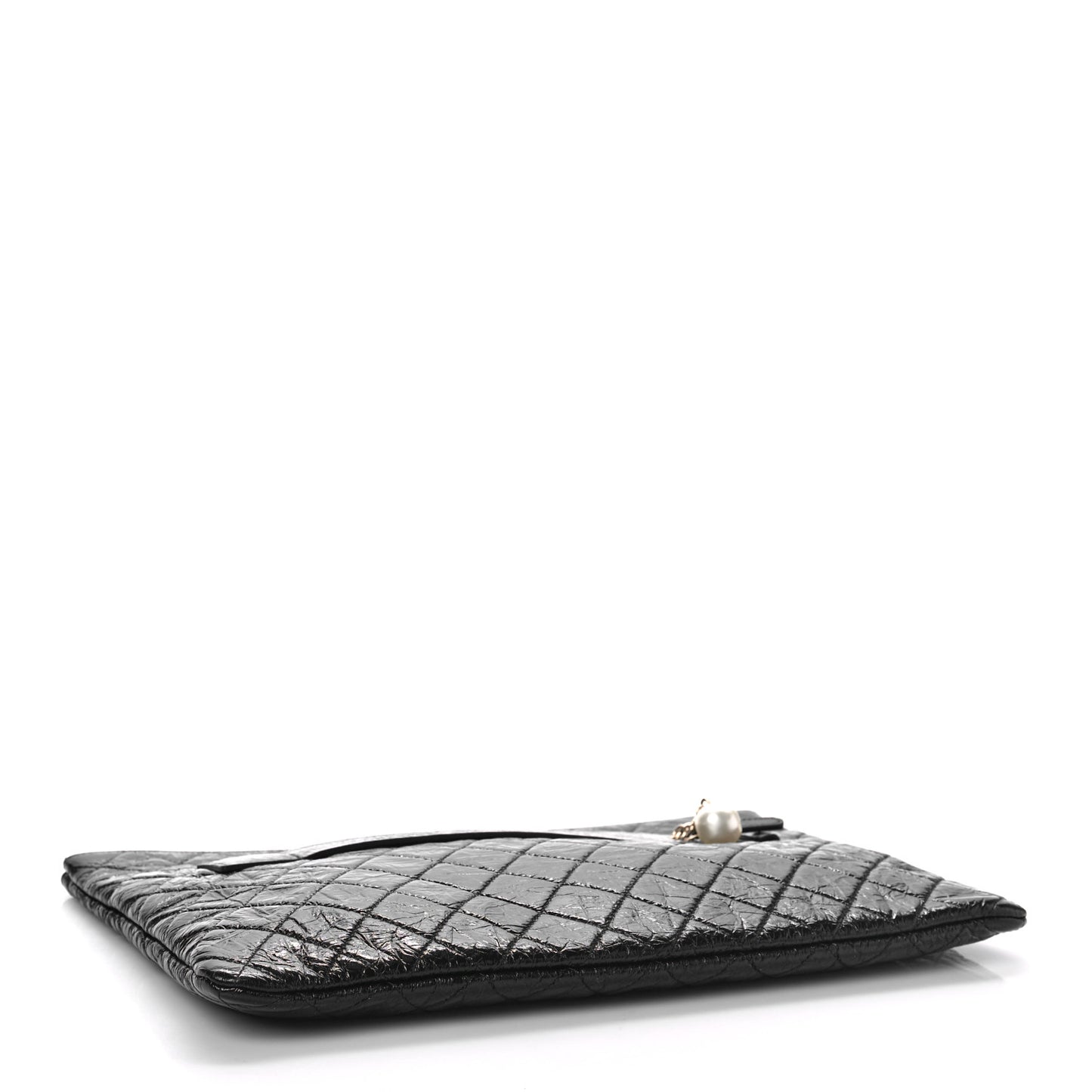 Shiny Crumpled Calfskin Quilted Medium Night by the C Pouch Clutch Black