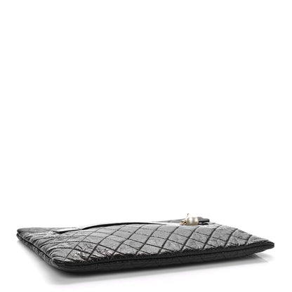 Chanel Shiny Crumpled Calfskin Quilted Medium Night by the C Pouch Clutch Black 4 of 10