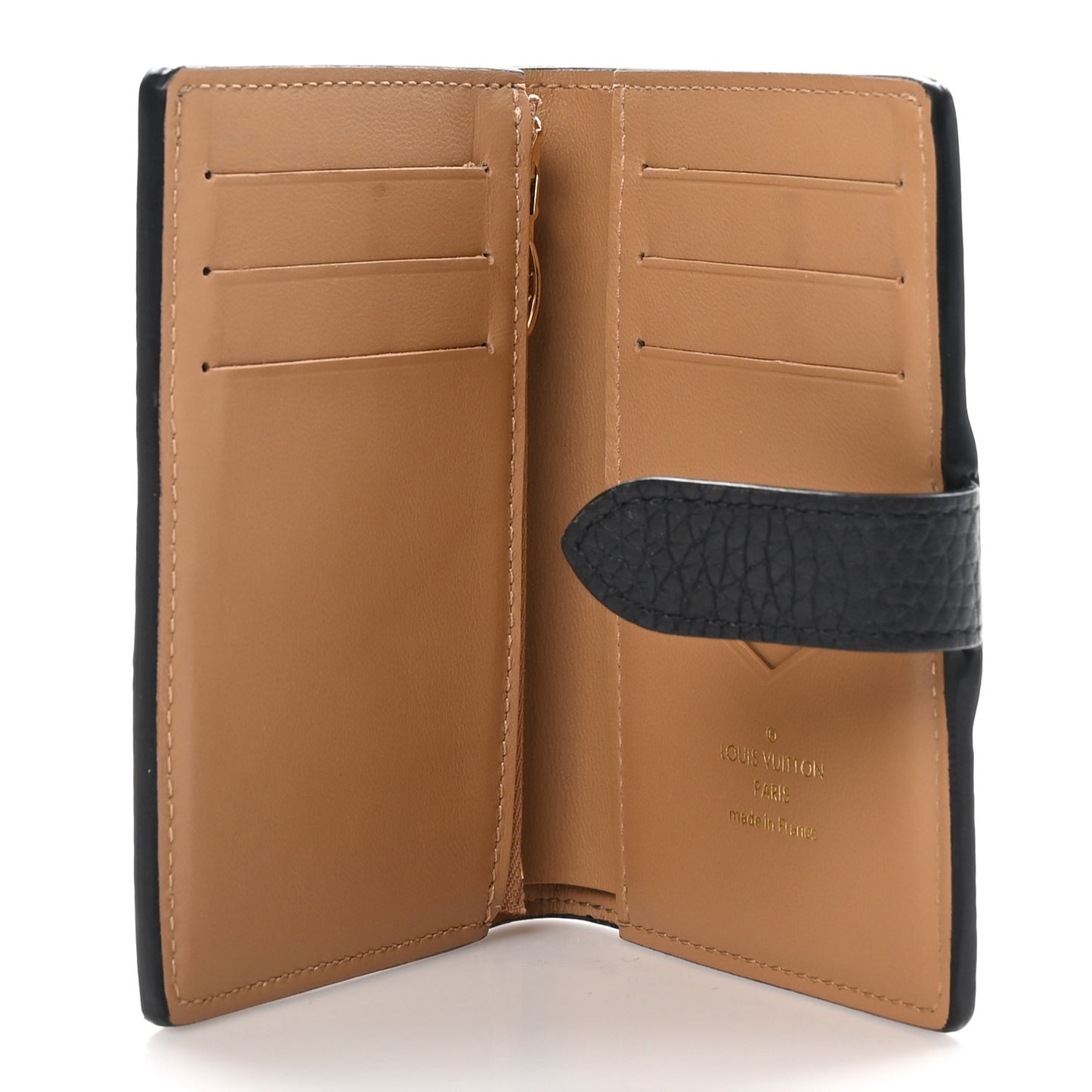 Taurillon Capucines Vertical Compact Wallet Black