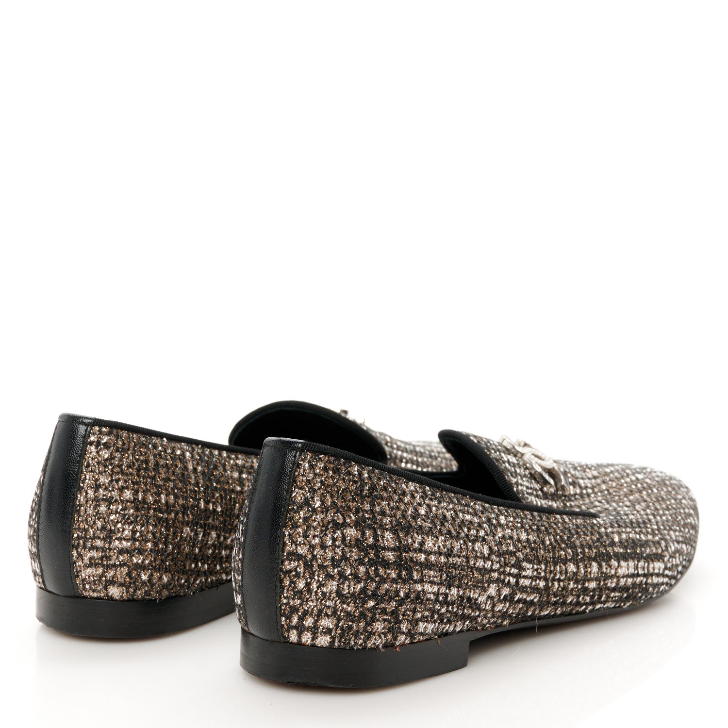 Chanel Fantasy Fabric Grosgrain CC Mocassin Loafers 37.5 Silver Black 5 of 10
