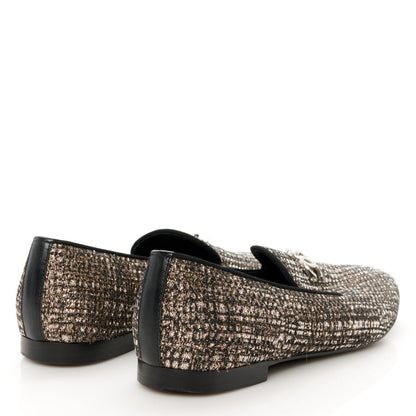 Chanel Fantasy Fabric Grosgrain CC Mocassin Loafers 37.5 Silver Black 5 of 10