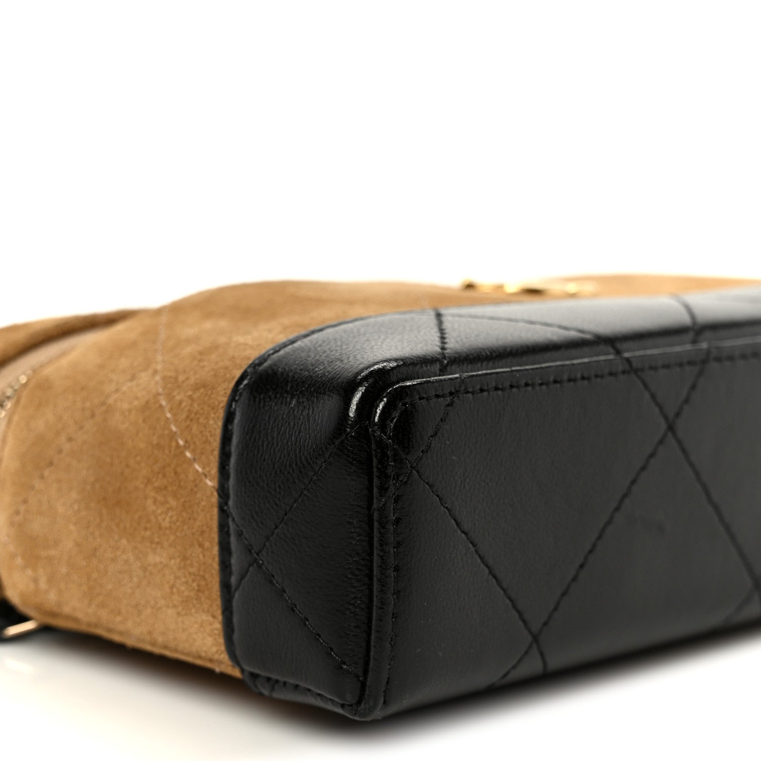 Chanel Suede Calfskin Shiny Lambskin Stitched Top Handle Slim Vanity With Chain Beige Black 9 of 11